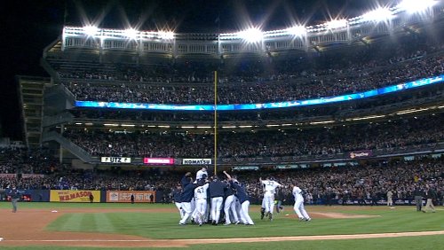 The Yankees pile on after winning it all in 2009.
