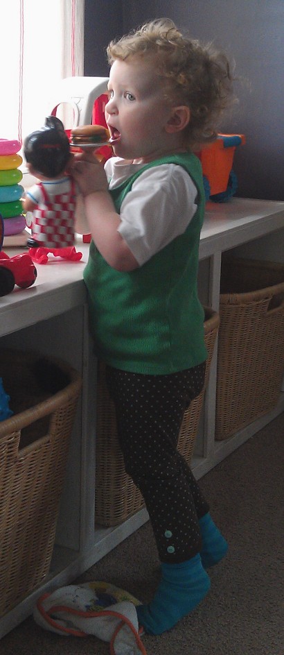 Hope dresses herself.